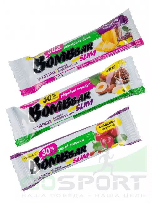 Протеиновый батончик BombBar Protein Bar Slim 3  х 35 г, Микс (Клюква-годжи, Ананас - вишня, Фундук-арахис