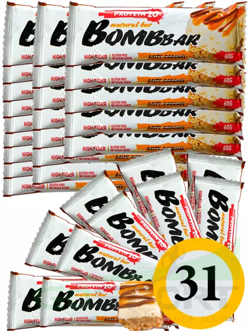 Протеиновый батончик BombBar Protein Bar 31 x 60 г, Соленая карамель