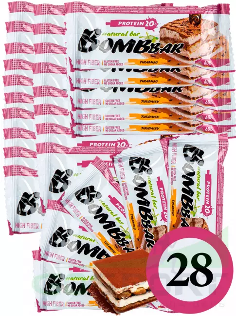 Протеиновый батончик BombBar Protein Bar 28 x 60 г, Тирамису