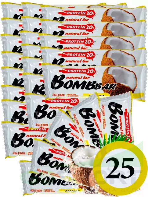 Протеиновый батончик BombBar Protein Bar 25 x 60 г, Кокос Протеиновый батончик BombBar Protein Bar 25 x 60 г, Кокос