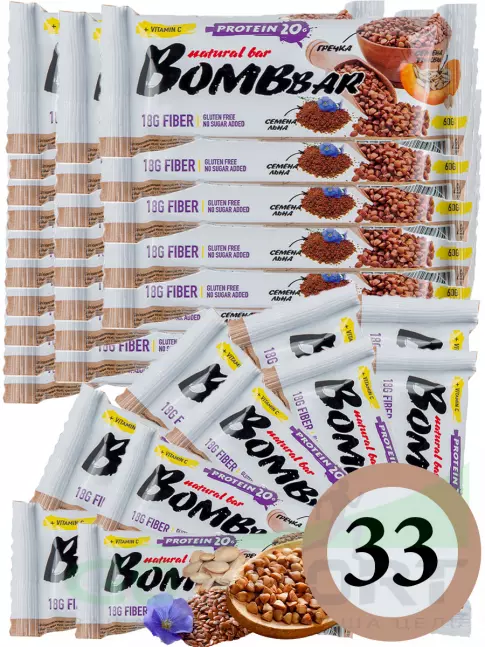 Протеиновый батончик BombBar Protein Bar 33 x 60 г, Гречишный