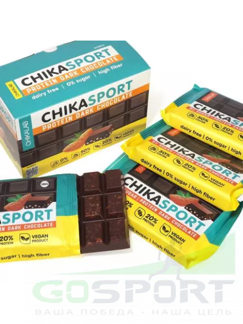Протеиновый батончик Chikalab Тёмный шоколад без сахара CHIKASPORT 4 x 100 г, Темный шоколад с миндалем Протеиновый батончик Chikalab Тёмный шоколад без сахара CHIKASPORT 4 x 100 г, Темный шоколад с миндалем