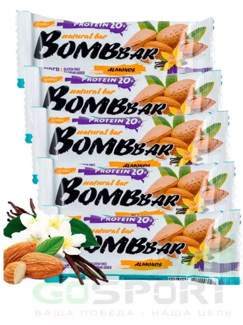 Протеиновый батончик BombBar Protein Bar 5 x 60 г, Миндаль-ваниль
