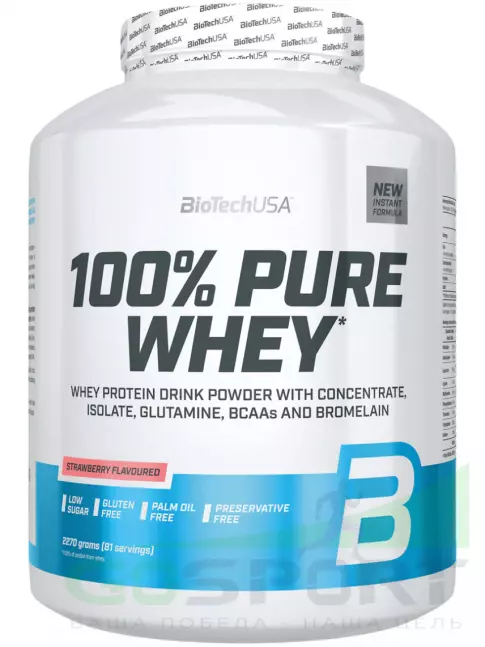 Сывороточный протеин BioTechUSA 100% Pure Whey 2270 г, Клубника