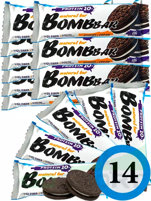 Протеиновый батончик BombBar Protein Bar 14 x 60 г, Печенье с кремом