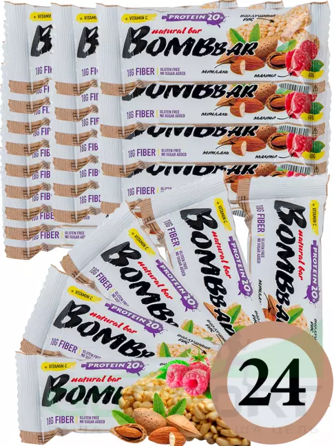 Протеиновый батончик BombBar Protein Bar 24 x 60 г, Рисовый