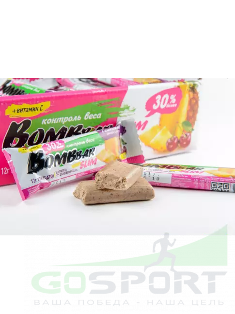 Протеиновый батончик BombBar Protein Bar Slim + l-карнитин 6 х 35 г, Ананс - вишня