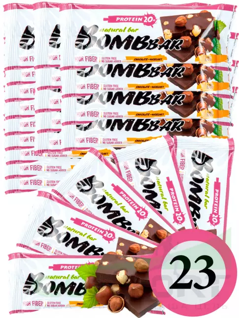 Протеиновый батончик BombBar Protein Bar 23 x 60 г, Шоколад - Фундук