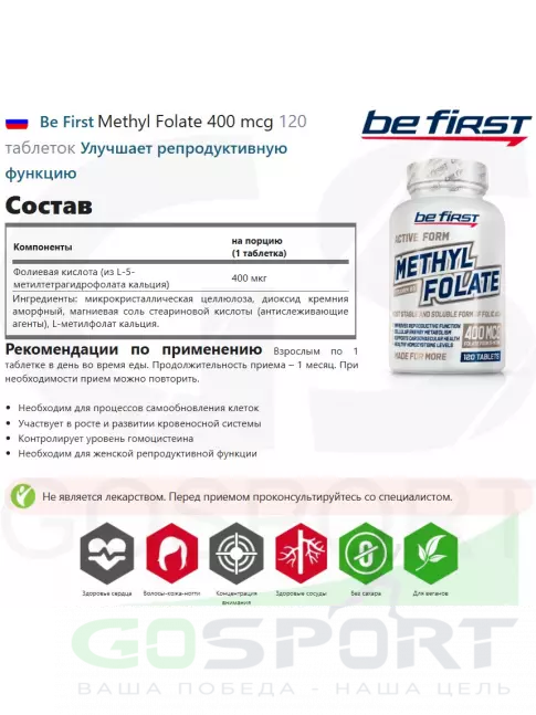  Be First Methyl Folate 400 mcg 120 таблеток