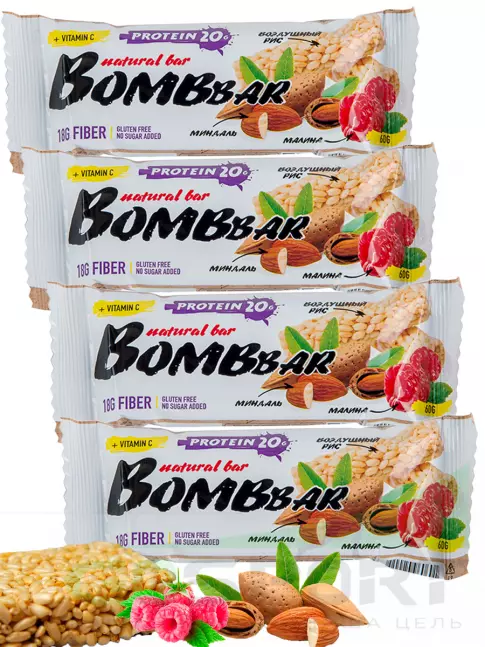 Протеиновый батончик BombBar Protein Bar 4 x 60 г, Рисовый