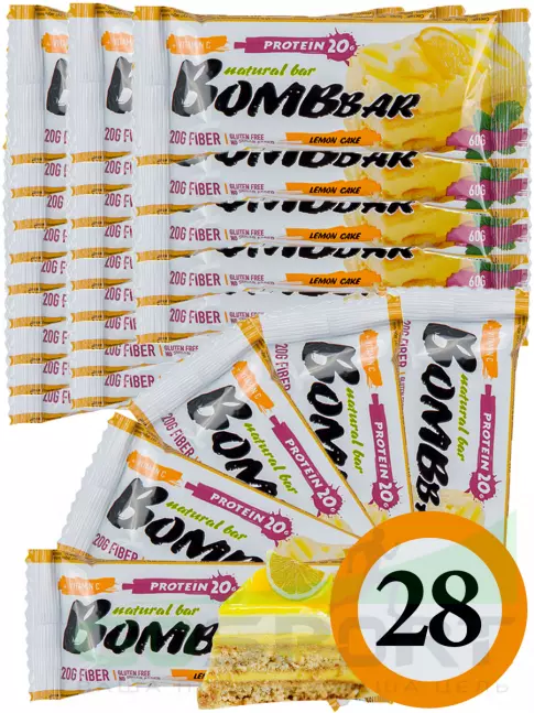 Протеиновый батончик BombBar Protein Bar 28 x 60 г, Лимонный торт
