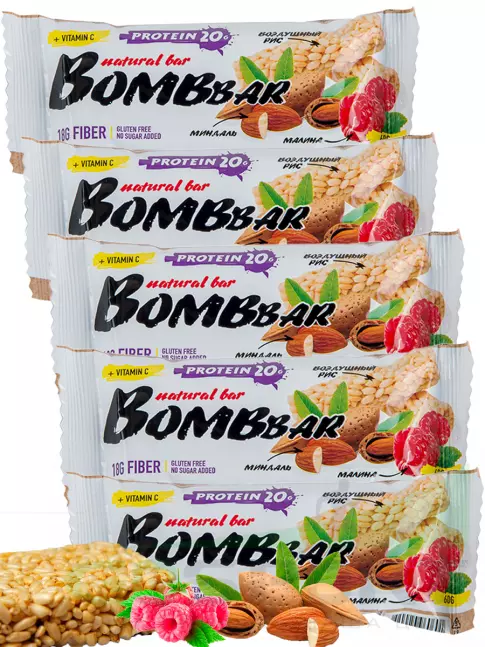 Протеиновый батончик BombBar Protein Bar 5 x 60 г, Рисовый
