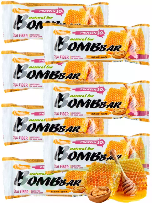 Протеиновый батончик BombBar Protein Bar 7 x 60 г, Грецкий орех с медом