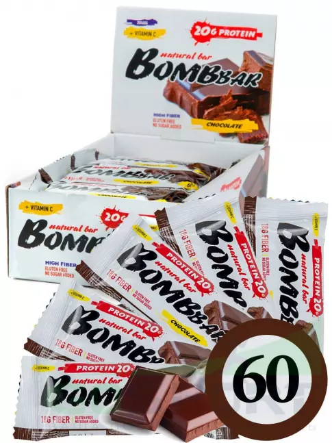 Протеиновый батончик BombBar Protein Bar 60 x 60 г, Двойной шоколад