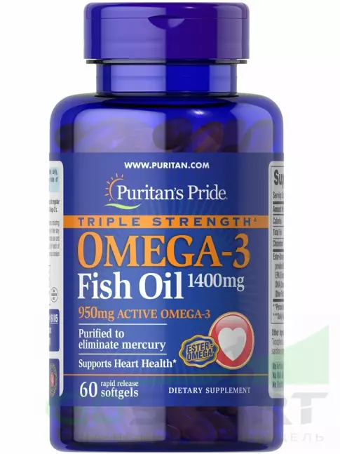 Омега-3 Puritan's Pride Triple Strength Omega 3 Fish Oil 1400 mg 60 капсул