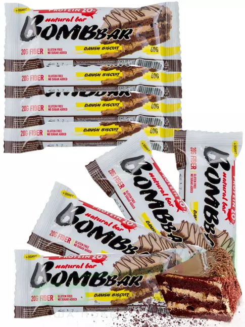 Протеиновый батончик BombBar Protein Bar 8 x 60 г, Датский бисквит Протеиновый батончик BombBar Protein Bar 8 x 60 г, Датский бисквит
