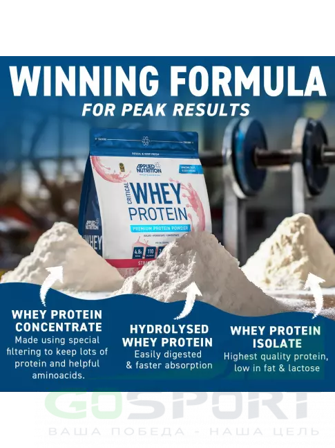  APPLIED NUTRITION CRITICAL Whey 900 г, Клубничный молочный коктейль