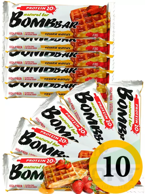 Протеиновый батончик BombBar Protein Bar 10 x 60 г, Венские вафли Протеиновый батончик BombBar Protein Bar 10 x 60 г, Венские вафли