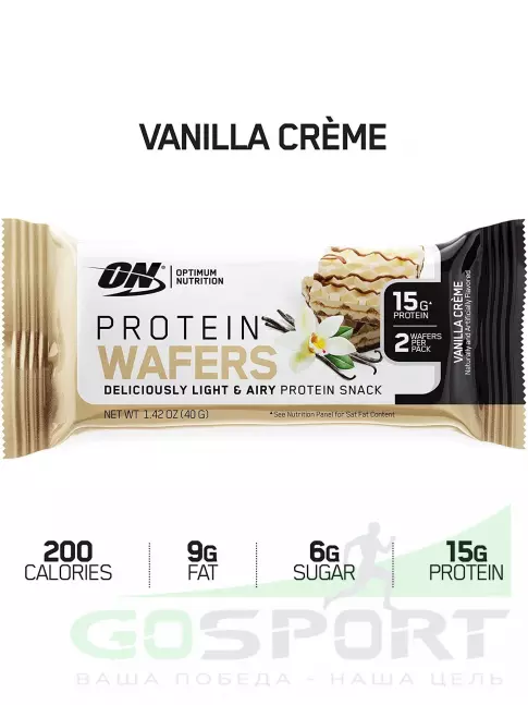 Протеиновый батончик OPTIMUM NUTRITION Protein Wafers 9 х 40 г, Ванильный крем