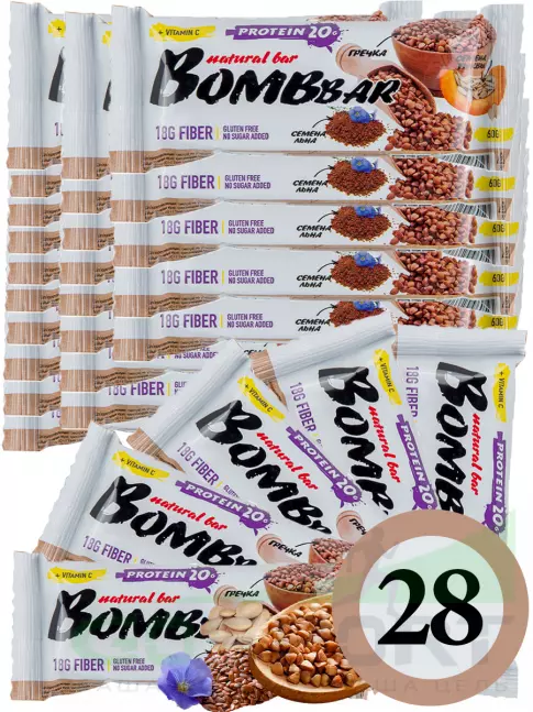 Протеиновый батончик BombBar Protein Bar 28 x 60 г, Гречишный