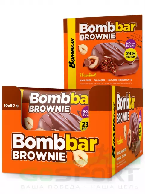 Протеиновый батончик BombBar Печенье глазированное Brownie 10 x 50 г, Фундук