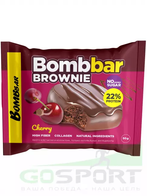 Протеиновый батончик BombBar Печенье глазированное Brownie 10 x 50 г, Вишня