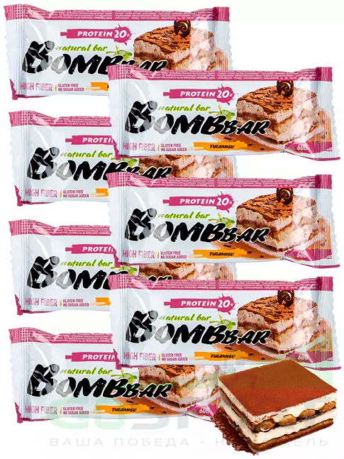 Протеиновый батончик BombBar Protein Bar 7 x 60 г, Тирамису