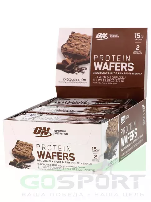 Протеиновый батончик OPTIMUM NUTRITION Protein Wafers 9 х 42 г, Шоколадный крем