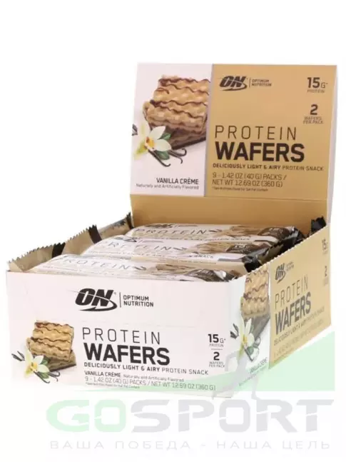 Протеиновый батончик OPTIMUM NUTRITION Protein Wafers 9 х 40 г, Ванильный крем