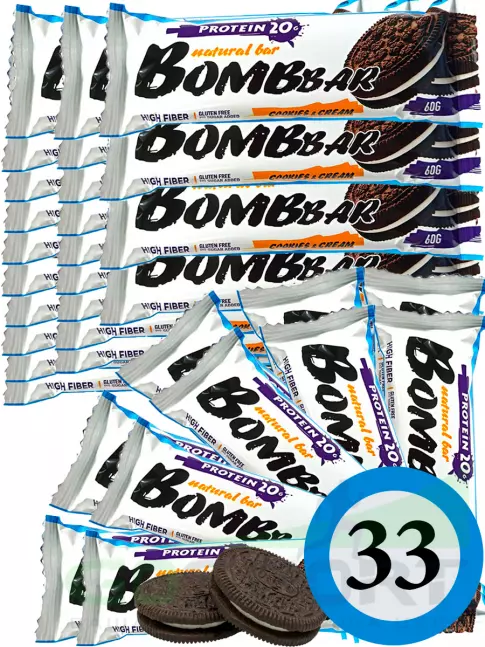 Протеиновый батончик BombBar Protein Bar 33 x 60 г, Печенье с кремом