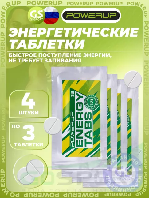 Углеводная загрузка Powerup Energy Tabs 4 x 3 таблетки