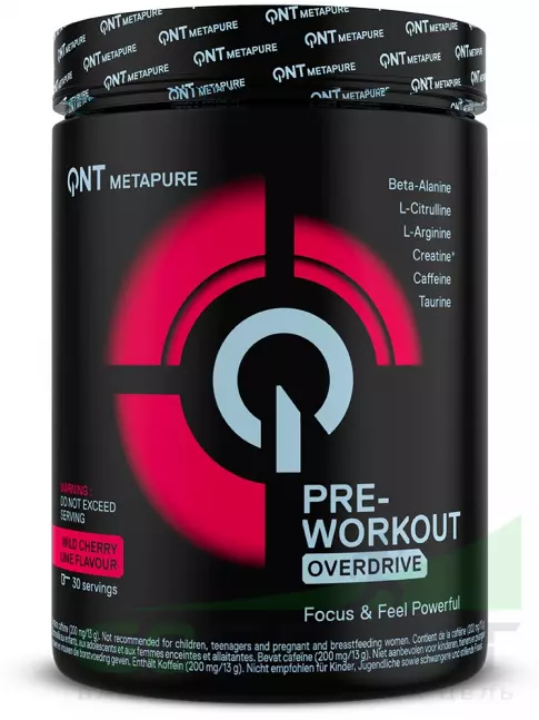 Предтреник QNT Pre-Workout Overdrive 390 г, Дикая вишня-лайм