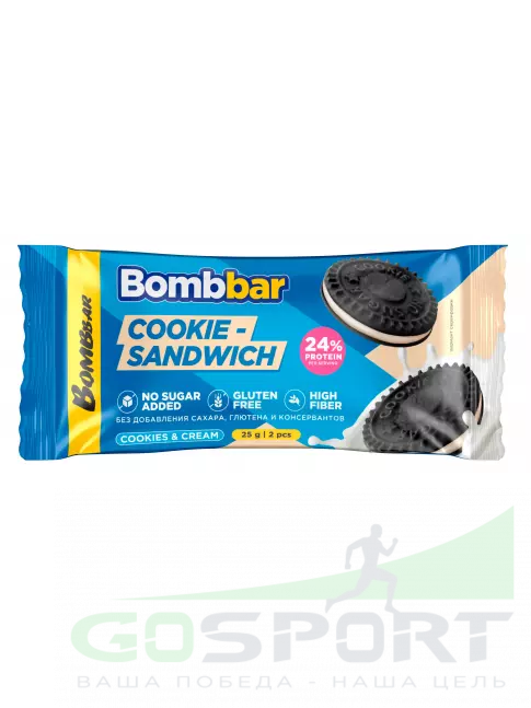 Протеиновый батончик BombBar Печенье с какао неглазированное 25 г, Сливочный крем