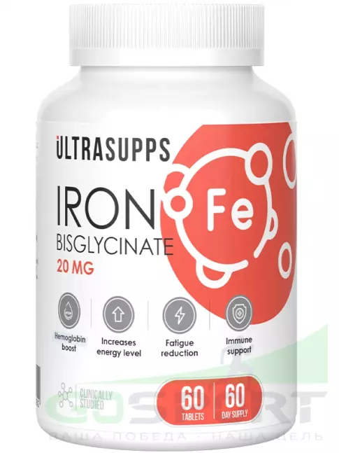 Железо UltraSupps Iron 20 mg 60 таблеток Железо UltraSupps Iron 20 mg 60 таблеток