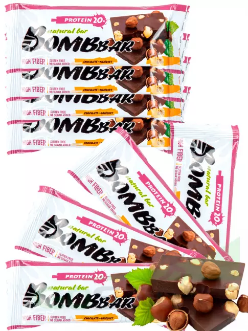 Протеиновый батончик BombBar Protein Bar 8 x 60 г, Шоколад - Фундук