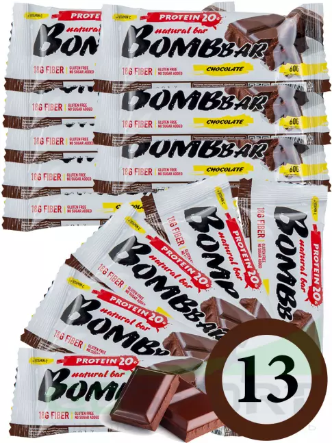 Протеиновый батончик BombBar Protein Bar 13 x 60 г, Двойной шоколад