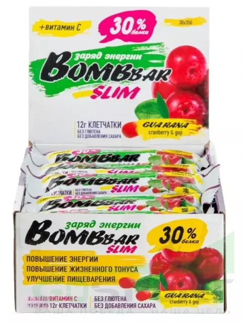 Протеиновый батончик BombBar Protein Bar Slim 30x35 г, Клюква-годжи
