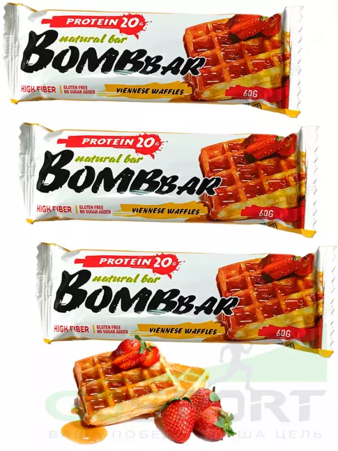 Протеиновый батончик BombBar Protein Bar 3 x 60 г, Венские вафли