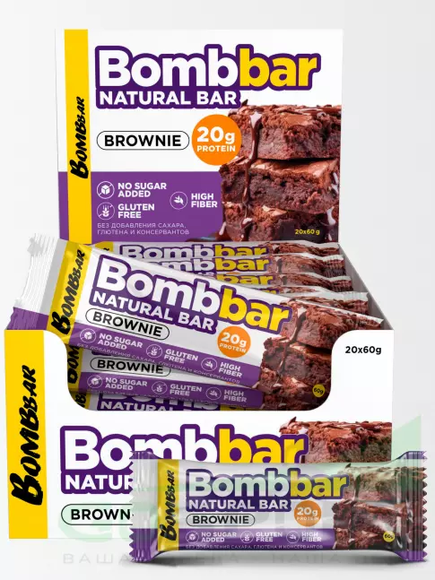 Протеиновый батончик BombBar Protein Bar 20 x 60 г, Брауни
