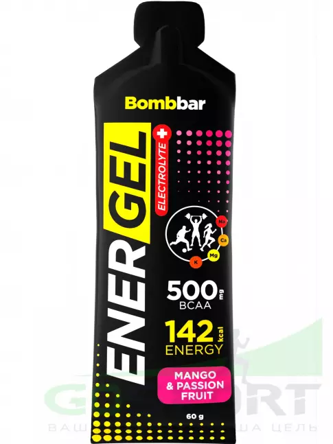 Гель питьевой BombBar EnerGel + electrolyte 60 г, Манго - маракуйя