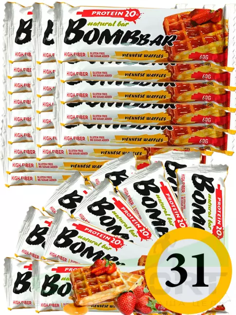 Протеиновый батончик BombBar Protein Bar 31 x 60 г, Венские вафли Протеиновый батончик BombBar Protein Bar 31 x 60 г, Венские вафли