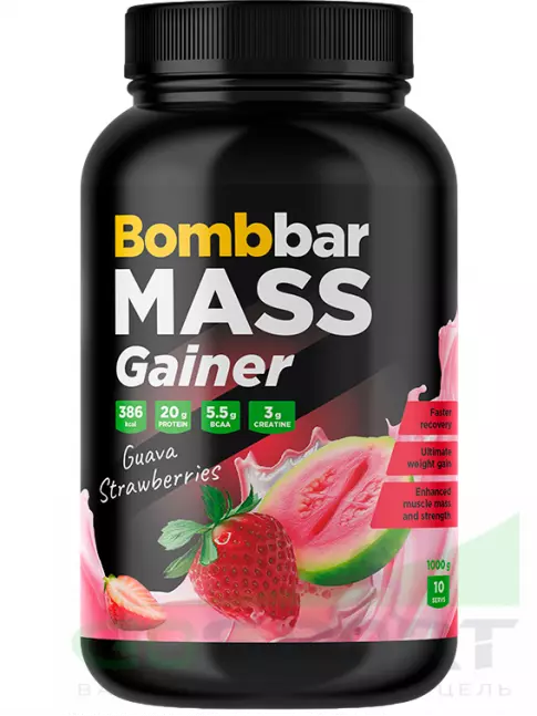 Гейнер BombBar Mass Gainer 1000 г, Гуава-Клубника