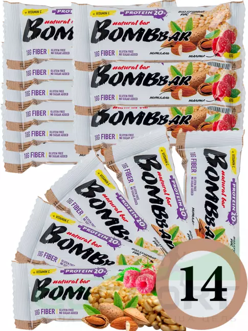 Протеиновый батончик BombBar Protein Bar 14 x 60 г, Рисовый Протеиновый батончик BombBar Protein Bar 14 x 60 г, Рисовый