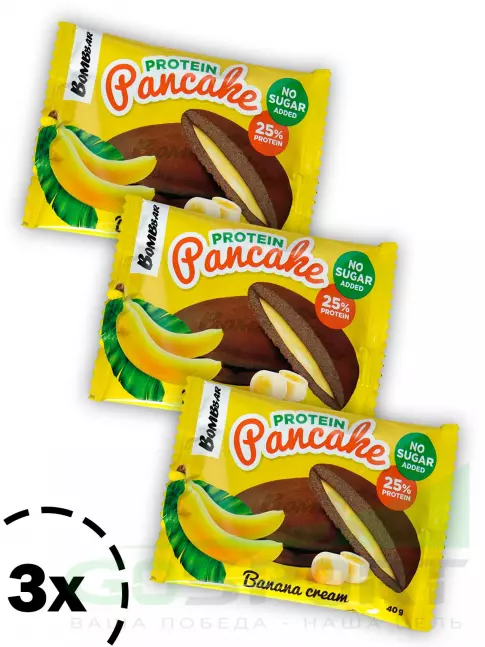 Протеиновый батончик BombBar Панкейк протеиновый 3 х 40 г, Банановый крем Протеиновый батончик BombBar Панкейк протеиновый 3 х 40 г, Банановый крем