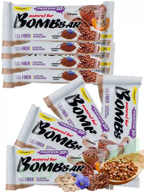 Протеиновый батончик BombBar Protein Bar 8 x 60 г, Гречишный
