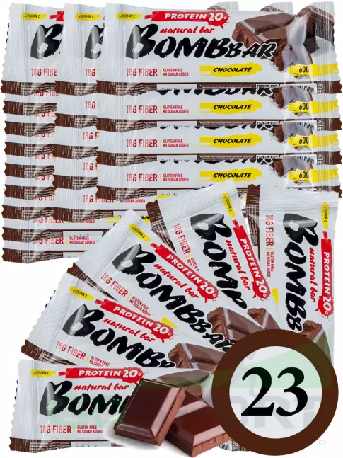 Протеиновый батончик BombBar Protein Bar 23 x 60 г, Двойной шоколад