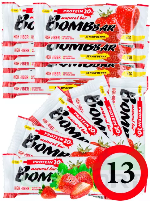 Протеиновый батончик BombBar Protein Bar 13 x 60 г, Клубника