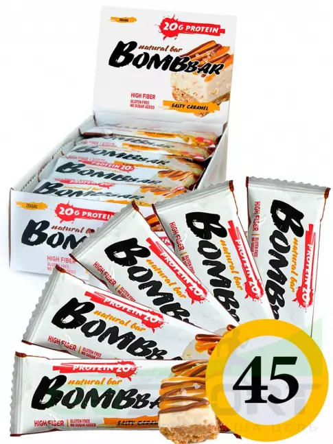 Протеиновый батончик BombBar Protein Bar 45 x 60 г, Соленая карамель