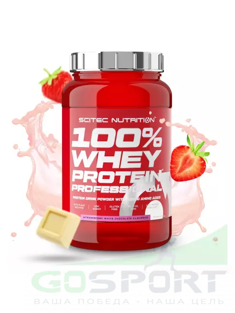 Сывороточный протеин Scitec Nutrition 100% Whey Protein Professional 920 г, Клубника-белый шоколад Сывороточный протеин Scitec Nutrition 100% Whey Protein Professional 920 г, Клубника-белый шоколад