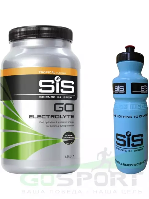 Изотоник SCIENCE IN SPORT (SiS) GO Electrolyte + Бутылочка синяя 1 x 1600 г, Тропические фрукты